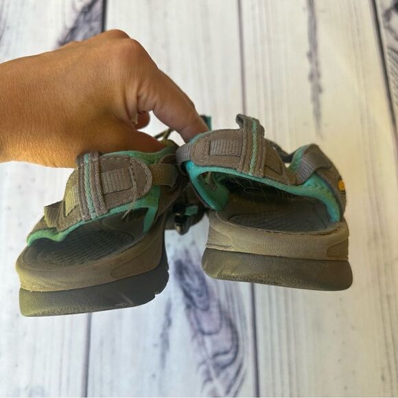 KEEN Whisper Hiking Water Sandals Grey/Peacock Green Bungee Lace Women's Size 7 - Picture 6 of 7